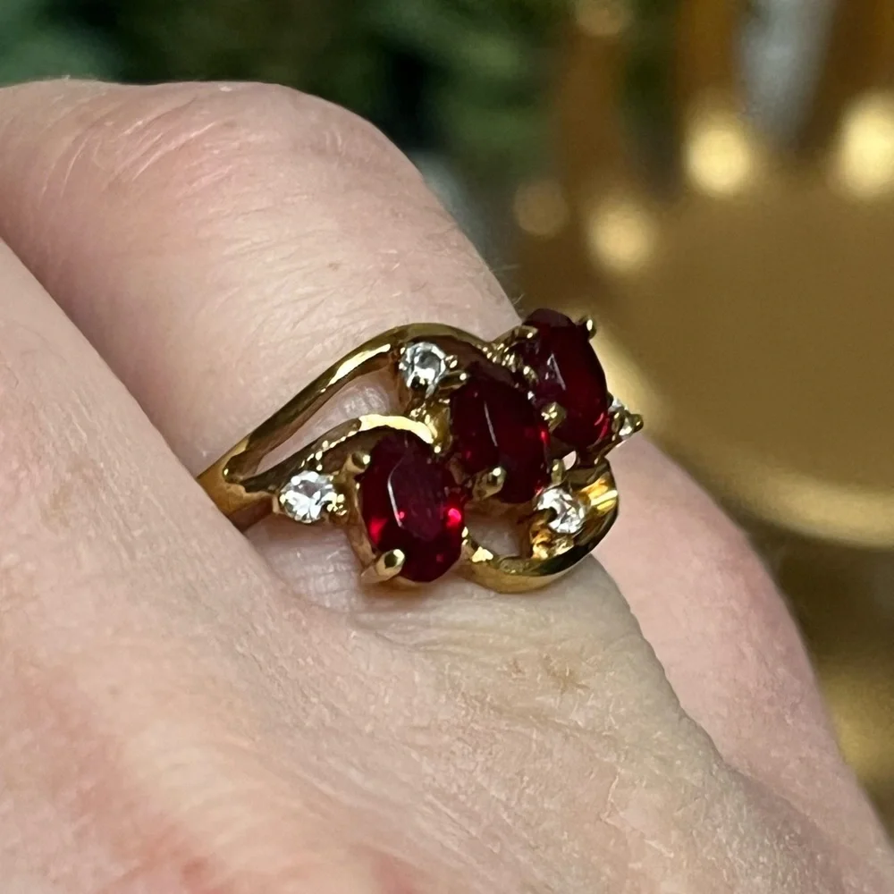 Triple Red Ruby Cocktail Ring